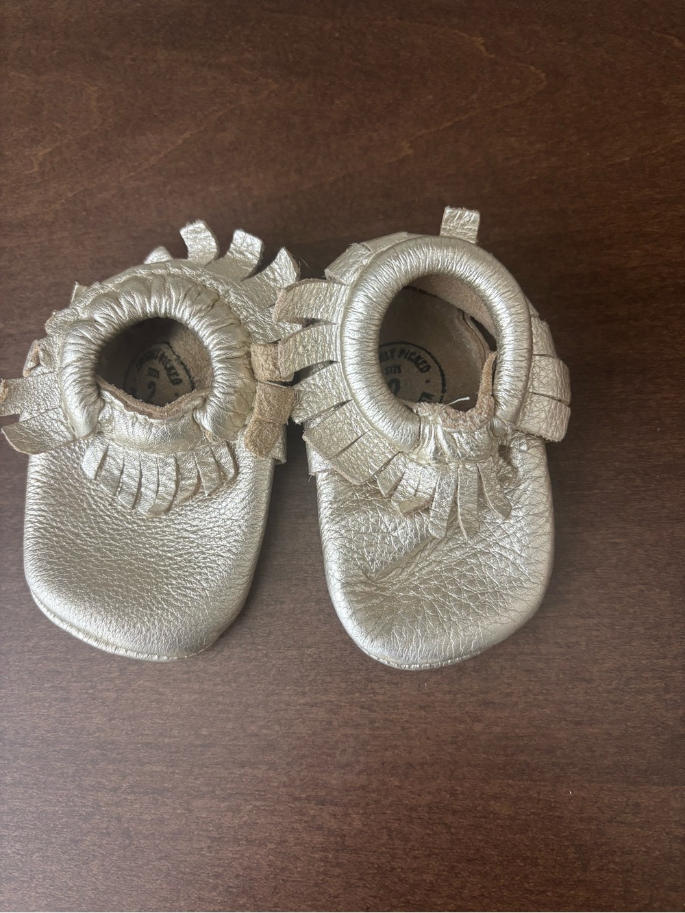 Freshly picked Metallic Gold Fringe Baby Moccasins Sz 2